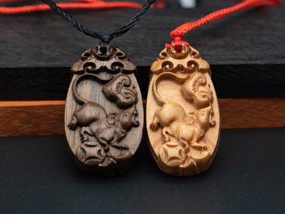 rat pendant necklace,wood pendant,engraved necklace,zodiac necklace,year of rat,pendant necklace,animal Necklace,exotic wood necklace