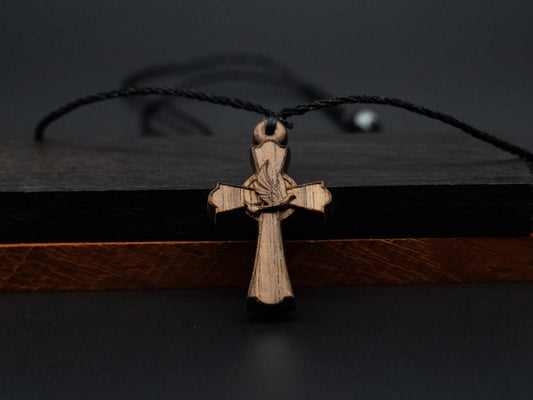 Cross Necklace,wood carving,cross with heart,Christian Necklace, Religious Jewelry Gift, Cross Pendant, wooden cross,wood carving