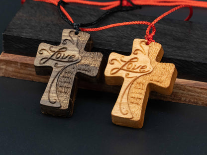 Cross Necklace,wood carving,cross with love,Christian Necklace, Religious Jewelry Gift, Cross Pendant, wooden cross,wood carving