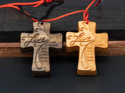 Cross Necklace,wood carving,cross with love,Christian Necklace, Religious Jewelry Gift, Cross Pendant, wooden cross,wood carving