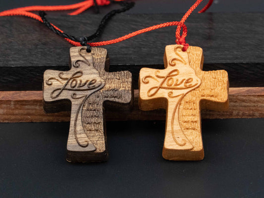 Cross Necklace,wood carving,cross with love,Christian Necklace, Religious Jewelry Gift, Cross Pendant, wooden cross,wood carving