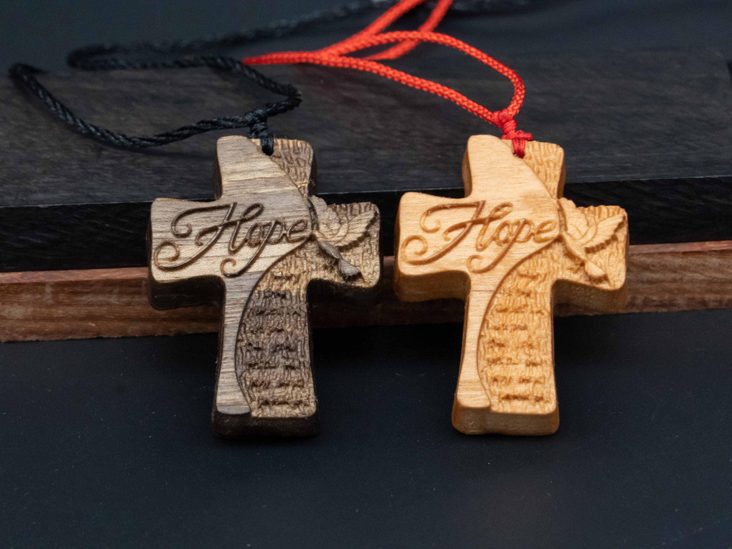 Christian Necklace, Religious Jewelry Gift,Cross Necklace,wood carving,cross with hope,Christian Necklace, Cross Pendant, wooden cross,