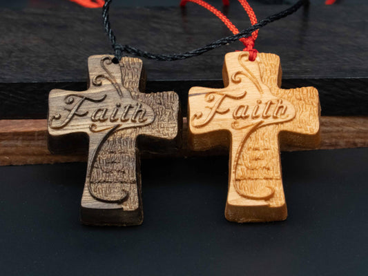 Christian Necklace, Religious Jewelry Gift,Cross Necklace,wood carving,cross with faith,Christian Necklace, Cross Pendant, wooden cross,