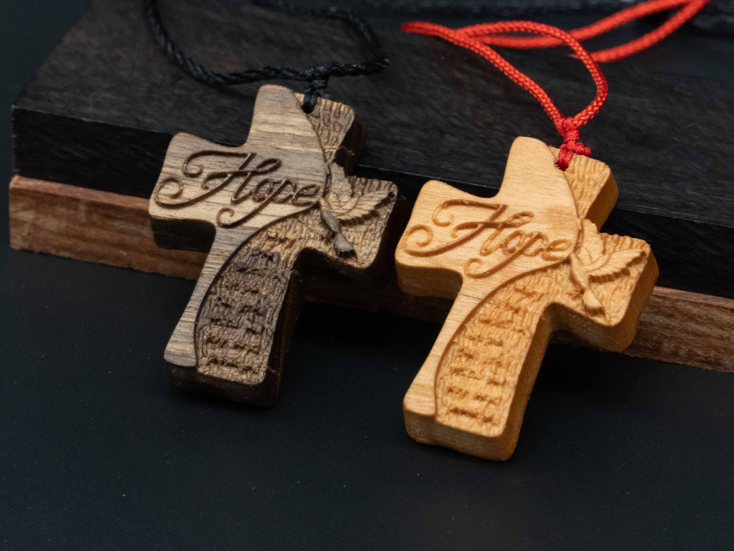 Christian Necklace, Religious Jewelry Gift,Cross Necklace,wood carving,cross with hope,Christian Necklace, Cross Pendant, wooden cross,